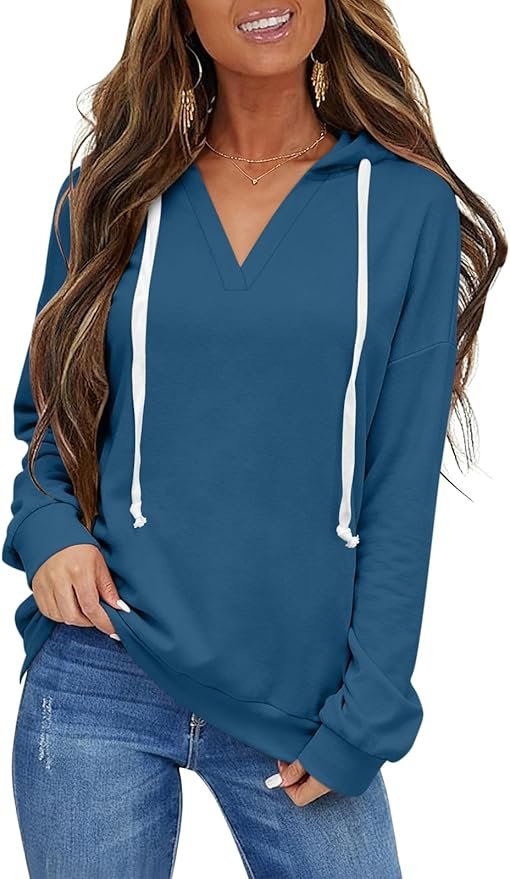 No loose threads in this Lightweight Sweatshirt argument — EasyGala Womens V Neck Hoodie Lightweight Long Sleeve Sweatshirts Casual Loose Drawstring Pullover Fall Fashion Top 2026