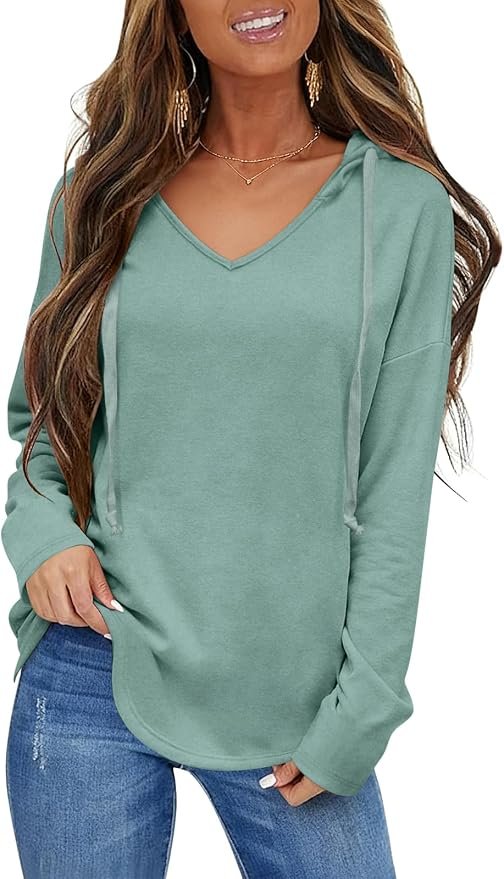 Lightweight Hooded Sweatshirt are the reason this look works — EasyGala Womens V Neck Hoodies Lightweight Drawstring Sweatshirts Casual Loose Pullover Fall Long Sleeve Hooded Top 2026