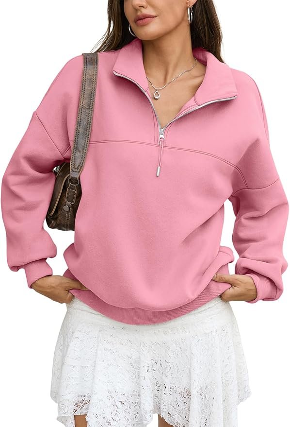 No loose threads in this Sweatshirt argument — EasyGala Women Fleece Quarter Zip Sweatshirt Oversized Long Sleeve Fall Top