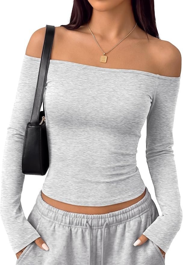 What made Off-The-Shoulder T-Shirt work for this midday look — Efan Women's Off the Shoulder Long Sleeve Top Slim Fitted Going Out Shirt