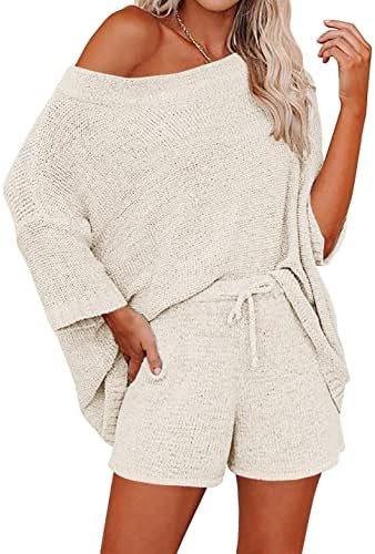 A quiet wardrobe experiment featuring Shorts — Ermonn Womens 2 Piece Outfits Sweater Sets Off Shoulder Knit Tops Waist Short Suits Casual Pajama Set
