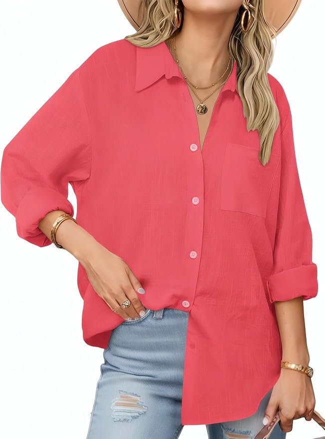 Shirt and Shorts versus my very unorganized schedule — Esabel.C Womens Oversized Button Down Shirts Long Sleeve