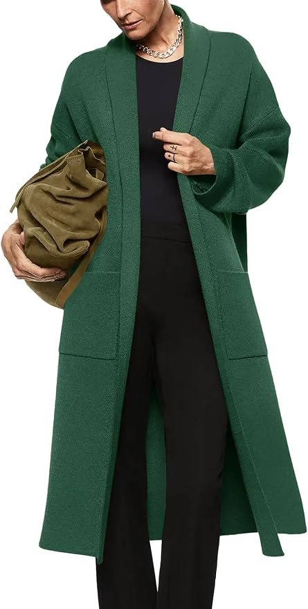 Jacket came ready for the group chat — Fazortev Womens Long Sleeve Cardigan Sweaters Oversized Open Front Maxi Coat
