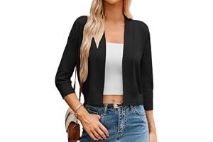 Cropped Lightweight Cardigan and Wide-Leg High-Rise Jeans: A visual study in effortless proportions — GRACE KARIN Women Cardigan Sweaters Lightweight Knit Cropped Cardigans Trendy 3/4 Sleeve Shrug Bolero S-3XL