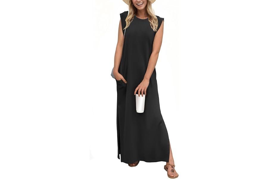 How to style Dress for that effortless late-night transition — GRECERELLE 2026 Women Year-Round Casual Round Neck Loose Split Wrinkle-Free Long Maxi Vacation Dress with Pockets (XXS-4XL)