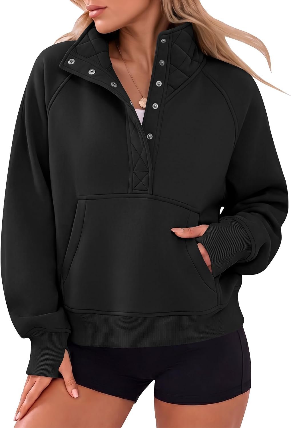 The unexpected outfit win starring Sweatshirt and clean accents — Gacaky Womens Sweatshirts Oversized Mock Neck Henley Pullover Fall Outfits