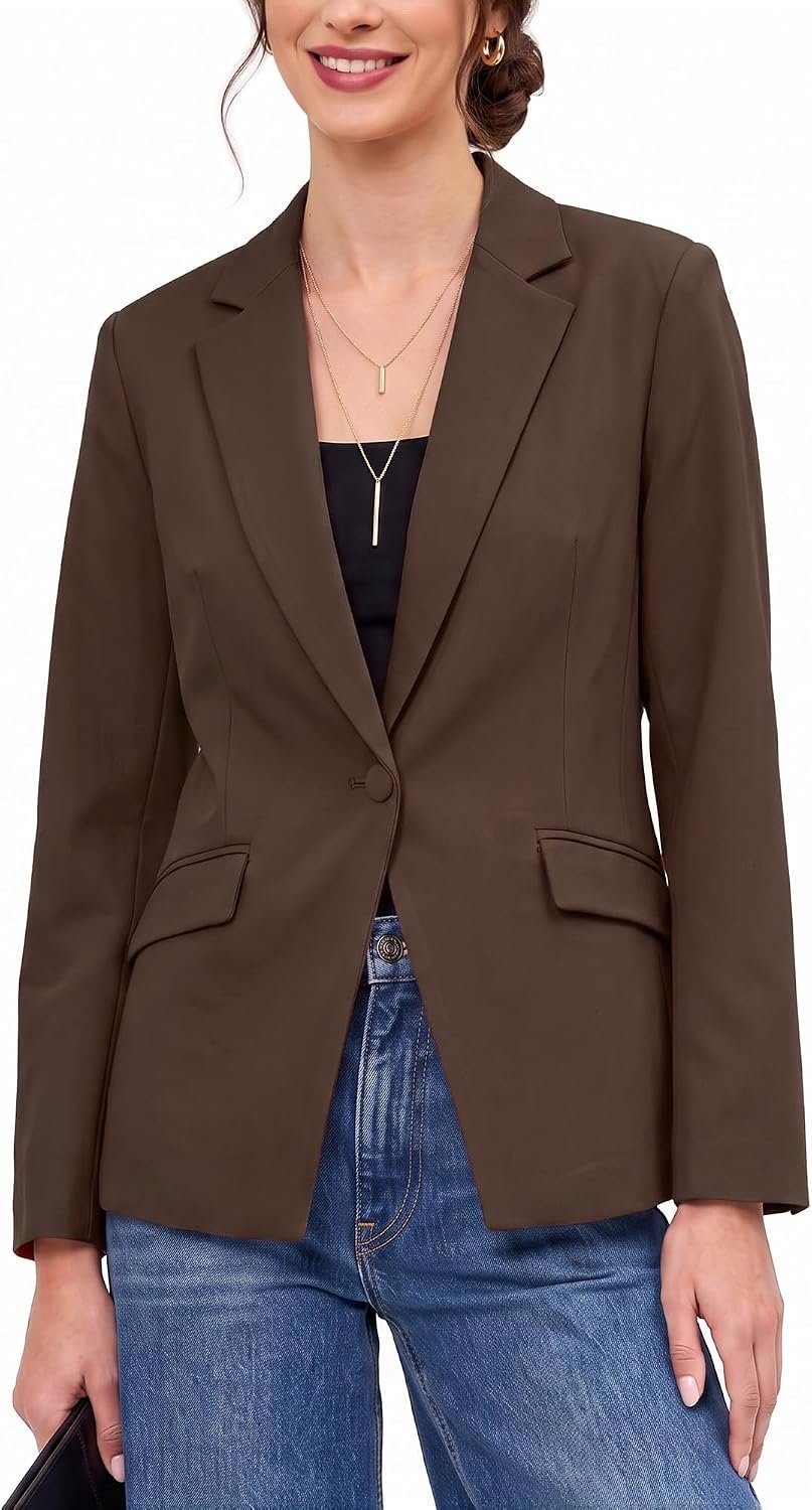 When Blazer brings just enough texture contrast to the outfit — Grapent Womens Blazers Dressy Casual Long Sleeve Work Office Suit Jackets
