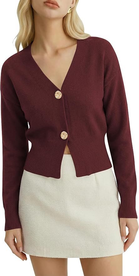 Cropped Jacket styling notes for the daily agenda — Guolezeev Womens Fall V Neck Cardigan Cropped Button Down Knit Sweater(Size UP)