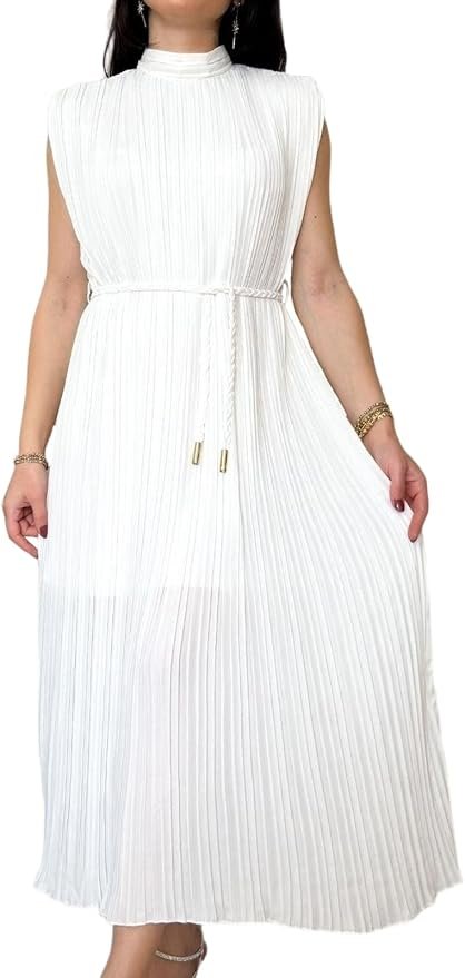 The schedule said casual; Dress heard camera-ready — Keomud Women Summer Pleated Maxi Dress Elegant Sleeveless Formal Long Dress Casual Tie-Waist Outwear