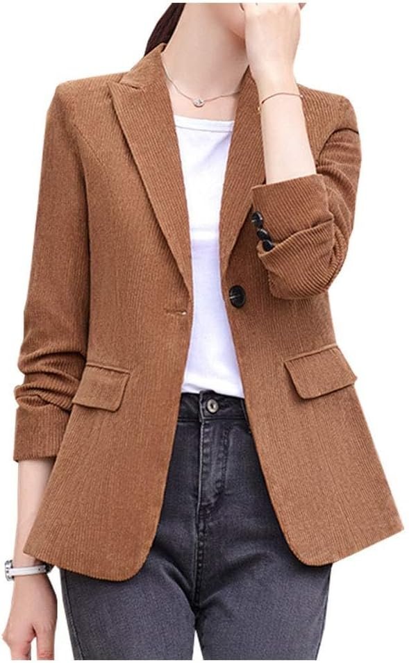 Blazer under the late-night sky — Ladyful Women's Slim Fit Corduroy Blazer Jacket Button Down Long Sleeve Work Office Coat Outerwear