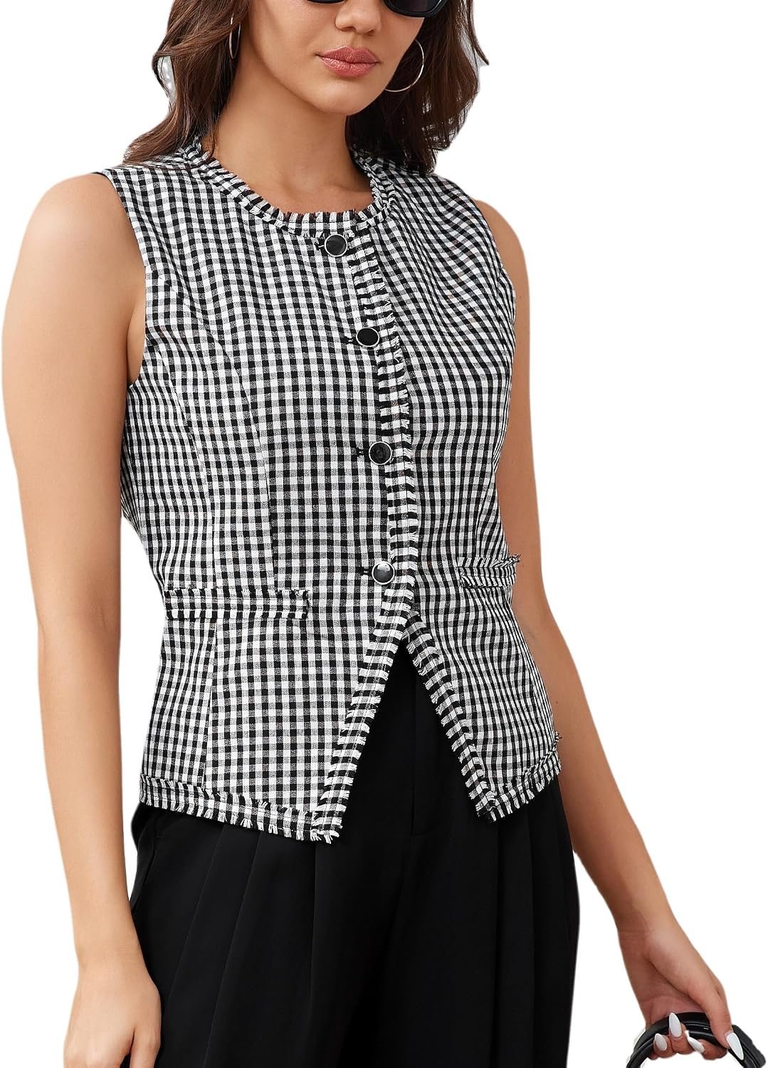 Blazer understood the assignment before I did — Ladyful Gingham Vest Top for Women Sleeveless Blazer Waistcoat Suit Vest