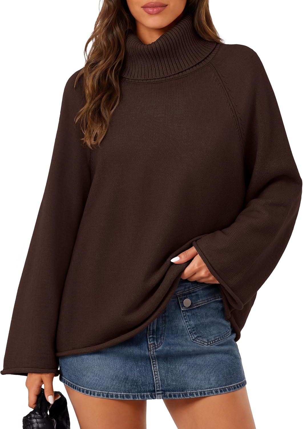 The secret behind this golden-hour outfit: Jacket does the heavy lifting — Merokeety Women's Turtleneck Long Sleeve Fall Winter Chunky Knit Sweater