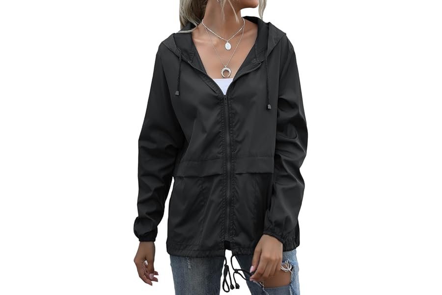 Waterproof Lightweight Hooded Rain Jacket and Wide-Leg Pants: A visual study in effortless proportions — Muzeca Women's Waterproof Raincoat Lightweight Rain Jacket Hooded Windbreaker with Pockets for Outdoor