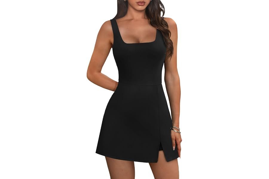 How Shorts turned a simple everyday walk into a wardrobe win — OFEEFAN Athletic Dress for Women Mini U Neck Sleeveless Built in Shorts with Pockets Tennis Golf Graduation
