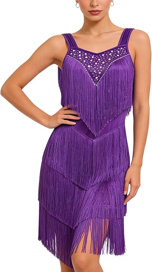 The casual-chic formula: Dress for a relaxed on-the-go scene — Odizli Women's Latin Dance Dress - Sparkly Rhinestones Fringe Salsa Ballroom Dance Outfit Stage Performance Costume