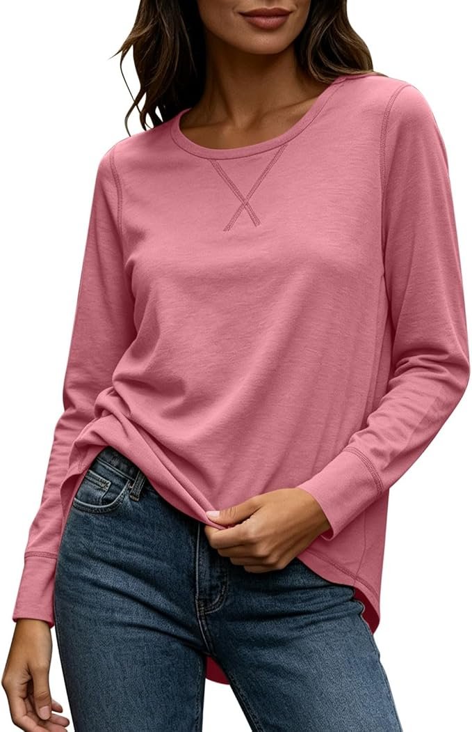 Sweatshirt and Shorts made getting dressed suspiciously easy — Otsant Crew Neck Sweatshirts Women Long Sleeve Casual Loose Fit Tunic Tops