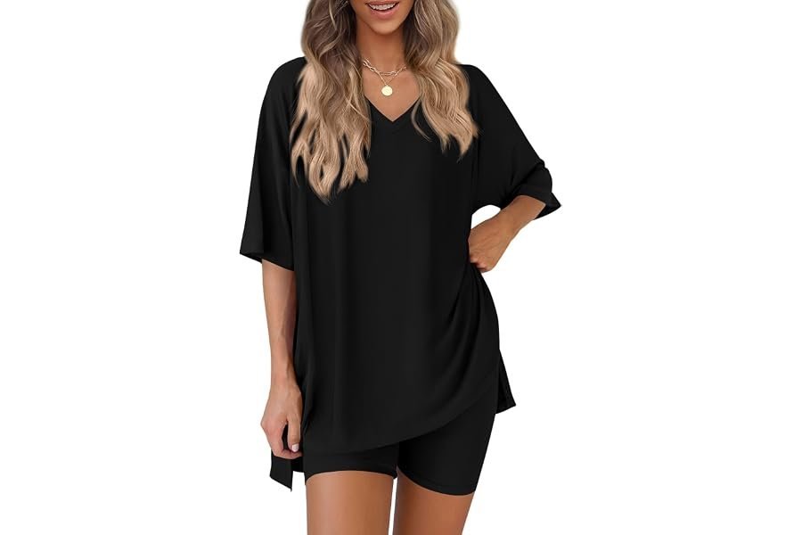 The low-stress outfit formula starring Shorts and  — PRETTYGARDEN 2 Piece Sets for Women Summer 2026 Lounge Short Set Spring Matching Biker Shorts V Neck Oversized Shirt Clothing