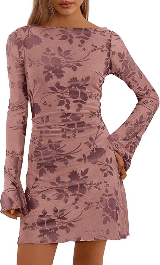 A closer look at how Dress moves — Prettygarden Women's Fall Floral Long Sleeve Mini Dress