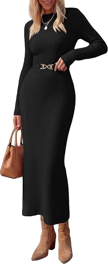 Plans changed. Dress did not panic — Prettygarden Women's Long Sleeve Bodycon Maxi Sweater Dress