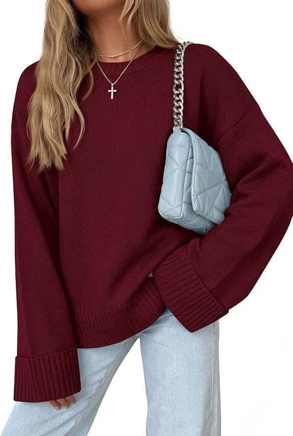 Top earned the front spot in this fit check — Prettygarden Oversized Sweater Women's Crewneck Long Sleeve Tops
