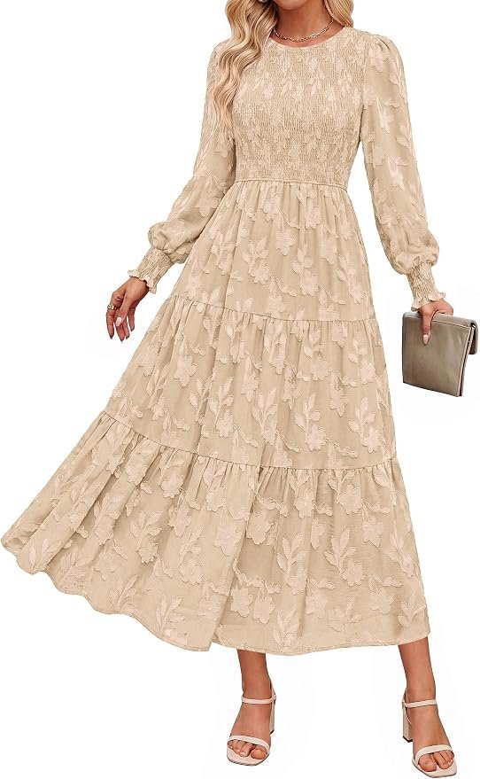 One outfit question, answered by Dress — Prettygarden Fall Floral Long Sleeve Wedding Guest Dress for Women Pockets