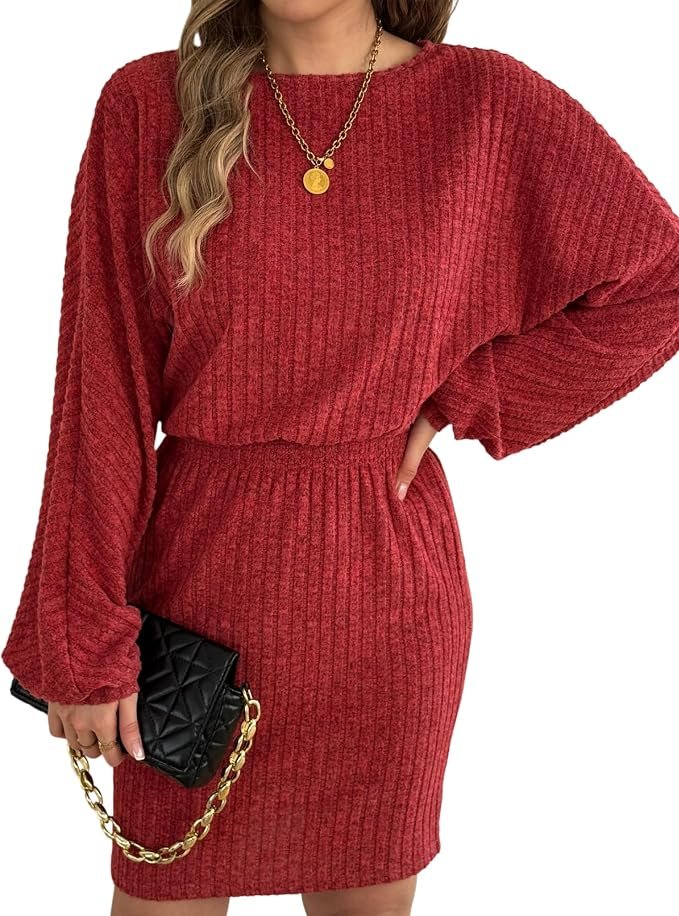 Dress brought its own sunshine — Pullocardi Women’s Batwing Long Sleeve Midi Sweater Dress 2026 - Crew Neck Tunic Dress with Elastic Waist, Casual Fall Winter