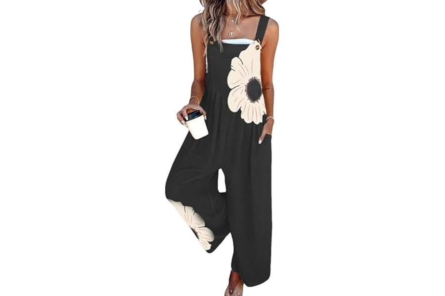 When Wide-Leg Pants makes the errand feel like a main character moment — QXE Women's Jumpsuits 2026 Summer Floral Overalls One Piece Outfits Sleeveless Wide Leg Pants Rompers with Pockets