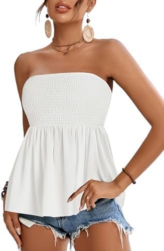 From morning coffee to evening shade: Tank Top style journal — Rooscier Women's Smocked Tube Tops Flowy Ruffle Sleeveless Peplum Bandeau Babydoll Cami Tank