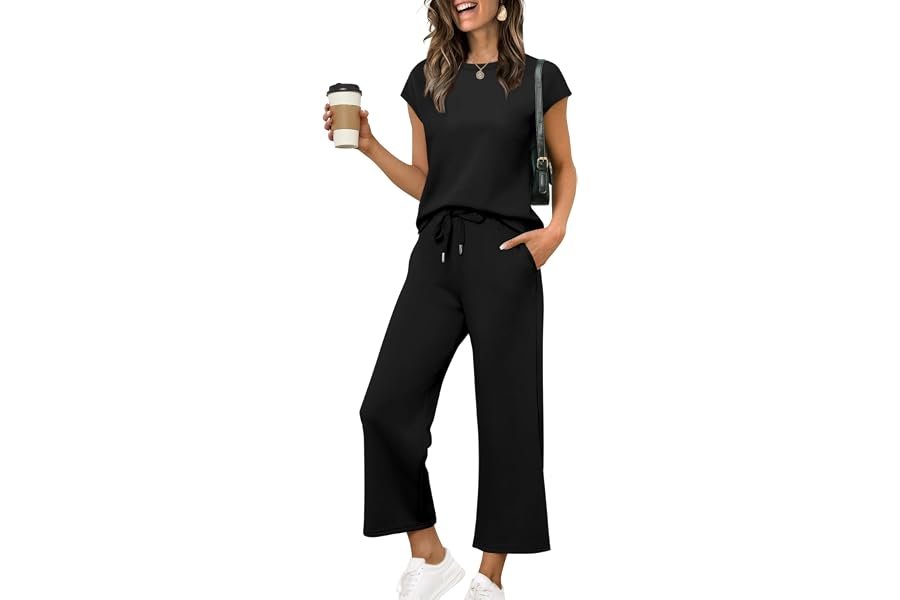 The effortless transition: Top under the everyday sky — Sampeel Two Piece Sets for Women Summer Vacation Outfits Cap Sleeve Tops Lounge Matching Sets Clothing Beach Fashion Clothes