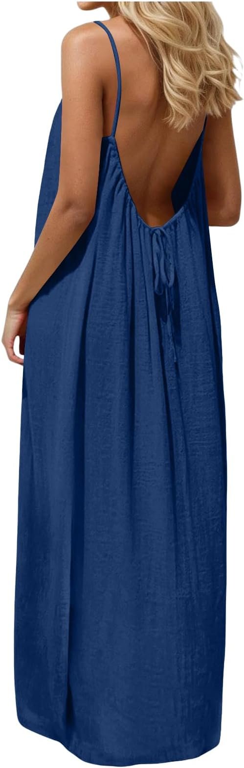 One outfit question, answered by Dress — Scrrmzo Backless Cami Dress for Women Sleeveless House Long Sundress with Back Tie