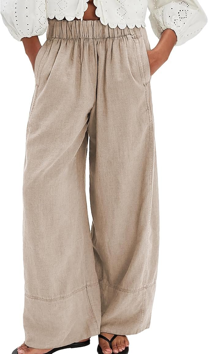 A quick at-home check-in: Wide-Leg Trousers style notes — SeeLuNa Cotton Linen Pants for Women Palazzo Pants Wide Leg Lounge Trousers