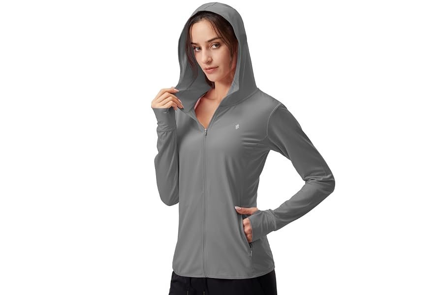 Upgrading the classic everyday uniform with Lightweight Hoodie — Soothfeel Women's UPF 50+ Sun Protection Hoodie Jacket Lightweight Long Sleeve Sun Shirt for Women with Pocket Hiking Outdoor