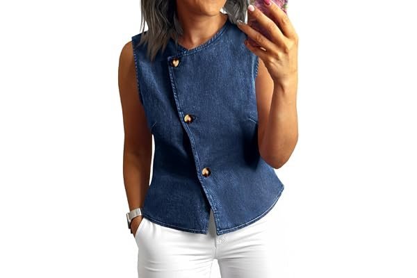 The curated everyday edit: featuring Tank Top and Blazer — Tankaneo Women Denim Vest Tops Button Down Sleeveless Fitted Jean Tank Tops Trendy Casual Waistcoats