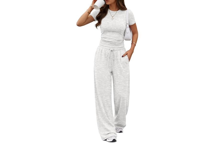 Why Wide-Leg Pants is the ultimate foundation for midday styling — Trendy Queen 2 Piece Matching Summer Lounge Set Womens Side Ruching Top Wide Leg Pants Sets with Pockets