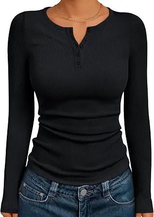 Finding the perfect balance with Blouse under the sunset sun — Trendy Queen Long Sleeve Henley Shirts for Women Fall Winter Ribbed Thermal Tops Casual Blouses Basics Tees Cute Sweaters