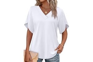 The unexpected outfit win starring Shorts and clean accents — WIHOLL Womens Summer Tops Short Petal Sleeve Shirts Fashion V Neck Womens Clothing