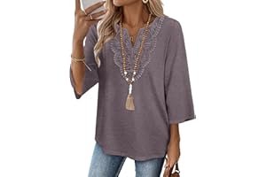 Minimalist styling rules: Dress taking center stage — WIHOLL 3/4 Length Sleeve Womens Tops Boho V Neck Lace Shirt Trendy Blouses Dressy Casual Vacation Clothes S-3XL