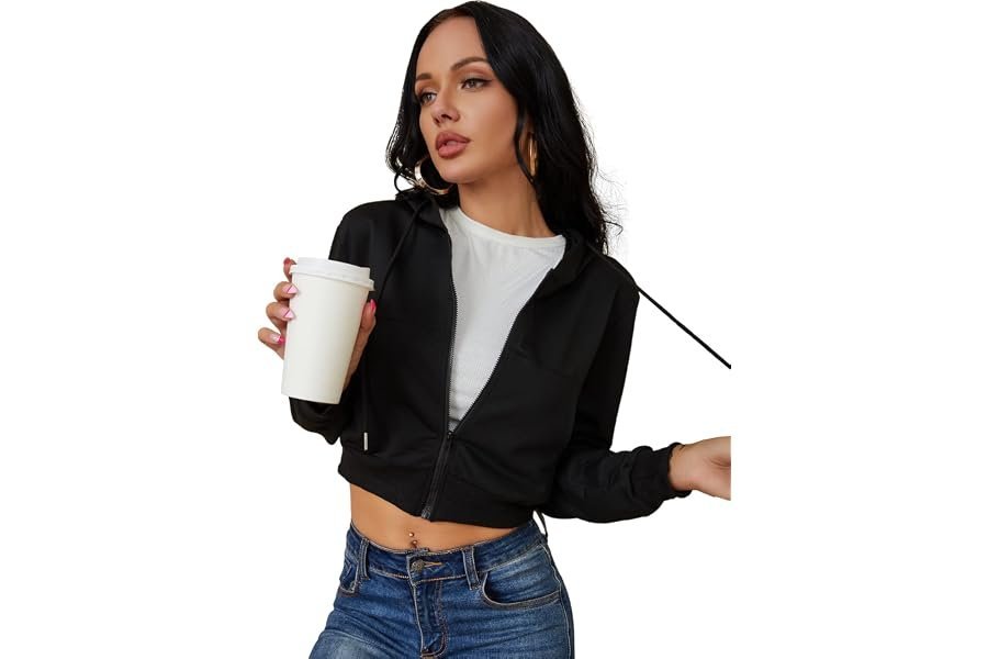A quick everyday check-in: Cropped Hooded Sweatshirt style notes — Women's Zip Up Hoodies Cropped Cardigan Jacket Drawstring Hooded Sweatshirts Casual Long Sleeve Top…