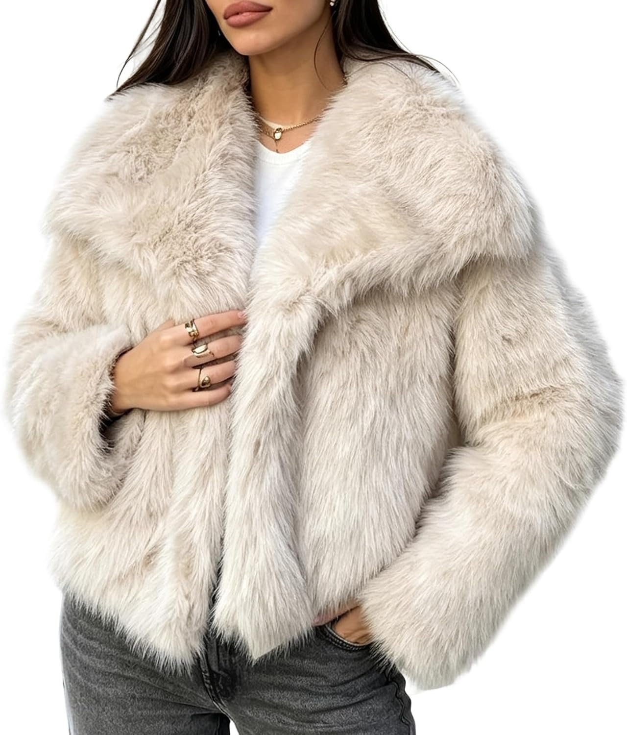 A very specific outfit mood: Cropped Jacket and nowhere urgent to be — Wyeysyt Womens Faux Fur Coat Cropped Fluffy Shaggy Jacket