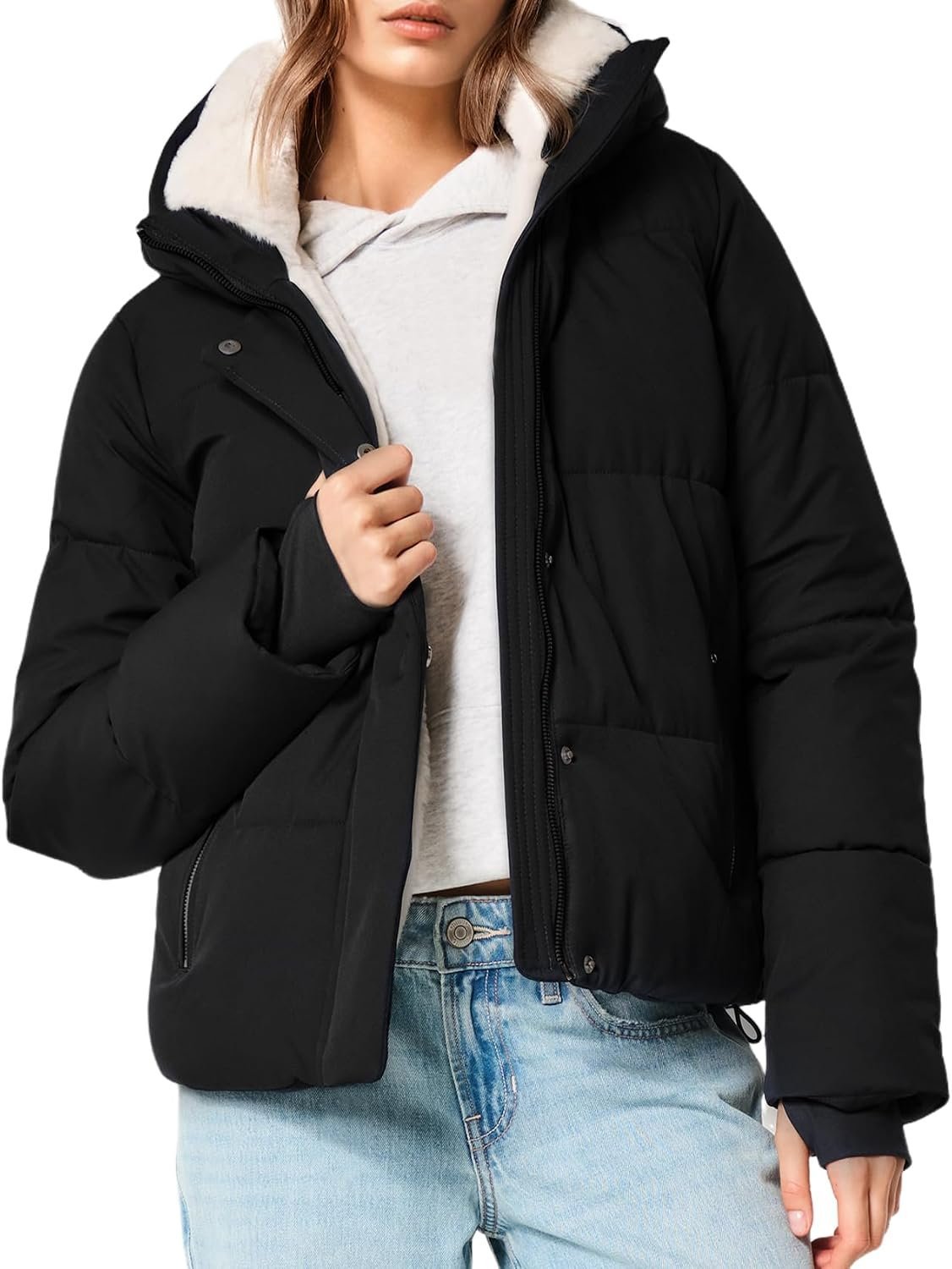 I planned one quick everyday stop. Cropped Jacket had other ideas. — Yimoon Women's Cropped Puffer Jacket Fur Lined Winter Coat