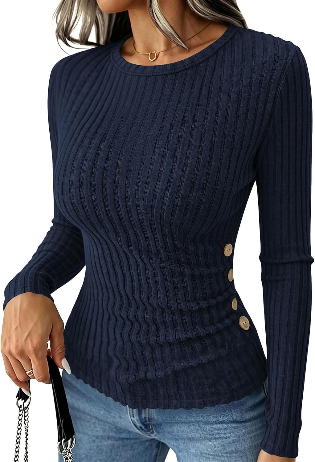 Soft textures, clean lines: T-Shirt in the sunset light — Zenlonr Womens Dressy Casual Tops Long Sleeve Fitted T-Shirts