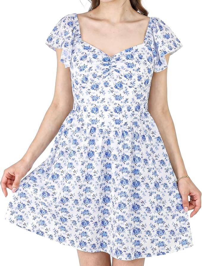 Soft textures, clean lines: Dress in the midday light — ZhouBoat Women's Boho Floral Mini Dress Cute Summer Casual Sundress