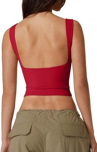 The secret behind this everyday outfit: Cropped Shirt does the heavy lifting — QINSEN Women's Sexy Open Back Sleeveless Crop Tank High Neck Slim Fit Cropped Tee Shirt Y2k Tops