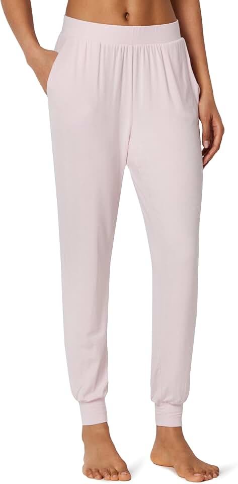 When Blouse brings just enough texture contrast to the outfit — Amazon Essentials Women's Pajama Pants, Lightweight Knit Jersey Jogger