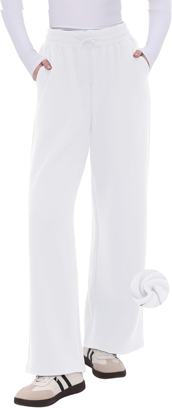 What made Cropped Top work for this everyday look — Campsnail Womens Fleece Lined Wide Leg Sweatpants - Winter Warm Thermal Sweat Pants