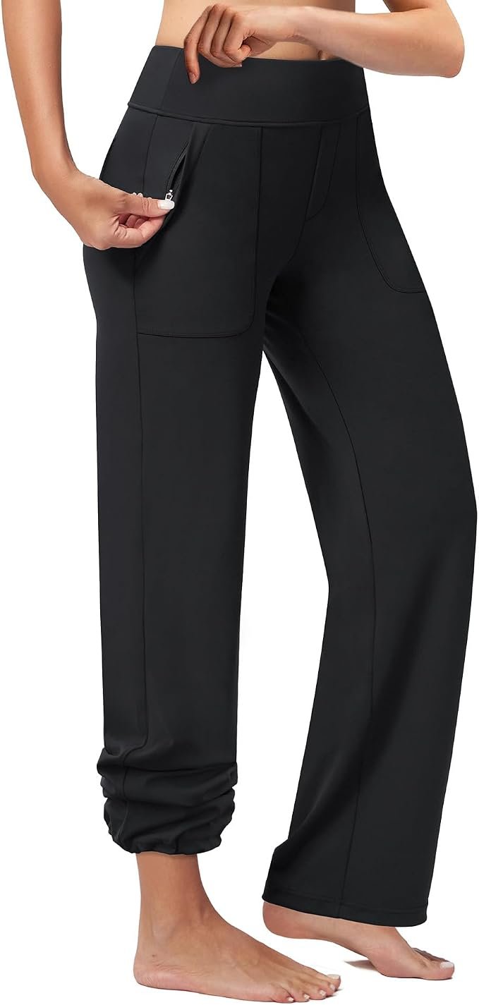 I told Scoop-Neck Tank Top a joke. It was in stitches — Casei Women's Wide Leg Yoga Pants with Zipper Pockets - High Waisted Travel Dress Pants, Casual Stretchy Adjustable Hem