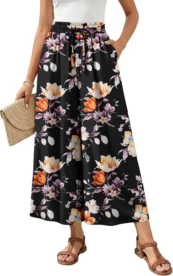 A at-home fit check starring Cropped Scoop-Neck Tank Top — Chiczone Womens Wide Leg Flowy Petite Length Cropped Palazzo Pants
