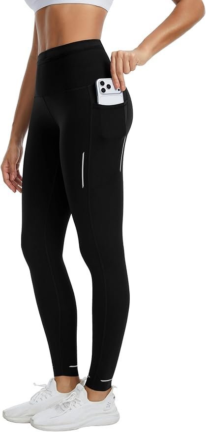 The schedule said casual; Sweatshirt heard camera-ready — Clbort Running Leggings for Women with 6 Pockets Gym Workout Leggings High Waisted Yoga Pants Tummy Control Compression Pants Black