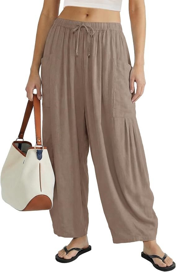 Cropped T-Shirt anchors the relaxed outfit agenda — Cocomarts Womens Linen Wide Leg Palazzo Pants Casual Loose Elastic Drawstring Flowy Pant 2026 Travel Baggy Pocket Harem Pants