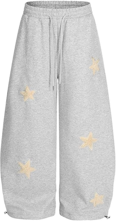 Jacket came ready for the group chat — Cufezn Wide Leg Baggy Sweatpants for Women Oversize Y2K Star Embroidery Barrel Pants with Drawstring Waist and Cuffs